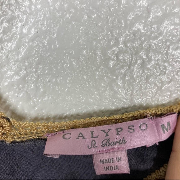 Calypso St. Barth Linen Mini Dress Medium Sleeves less Gray Rainbow Embroidered - Picture 14 of 16